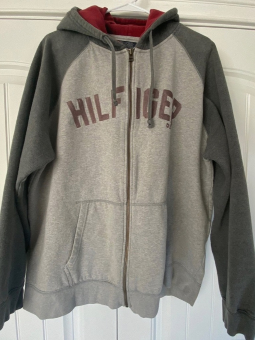 Vintage Tommy Hilfiger Grey Color Block Zip Up Hoodie XL Men’s